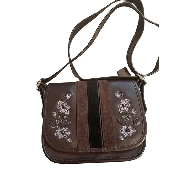 Coach F11911 Patricia Floral Embroidery Varsity Shoulder Bag Purple Leather - Picture 2 of 11